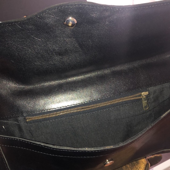 LARGE Rare Vintage Gimbels Black Leather Horsebit Clutch - Picture 4 of 14